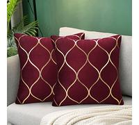 Fundas Cojines 45x45 Juego de 2 Borgoña Funda Cojin 45 x 45 Terciopelo Borgoña Funda Cojin 45 x 45 para Sofás Modernos, Decoración de Cojín Dorado Suave con Cremallera Oculta Para Silla, Salón