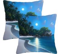Fundas Cojines 45x45cm Juego de 2 Luna De Playa Funda de Cojín Impermeable para Exteriores Funda Sofá Cojín Decorativo Cuadrado Cojines, para Sala Estar Cama Hogar Decoracion Cushion Covers L7JT-748