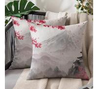 Fundas Cojines 50 x 50 cm Japón Funda Cojin Paisaje Lino 2 Piezas Impresión de Doble cara, Cremallera Oculta, Decoración de Primavera Otoño Sofá al Aire Libre, Banco, Balcón, Dormitorio, Coche S#476
