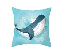 Fundas Cojines 50x50 Ballena Azul Y Verde Cojines Cama Sofa Cuadradas de Lino Lavable Transpirable Funda Cojin con Cremallera Invisible para Decoración Hogar Dormitorio Coche