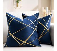 Fundas Cojines 50x50 CM Verano Terciopelo Cojín Azul Marino Grande Decorativo Geométrico Juego de Cama Cuadrado Cubierta de Almohada Moderna para Sala de Estar Dormitorio Sofá 2 Piezas