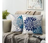 Fundas Cojines 50x50 Decorativo Fundas de Cojines Juego de 2 Azul Marino y Cian Funda Cojin Abstracto Planta Flor Patrón Funda Cojines Lino Primavera Y Verano Fundas Almohadas Por Decor de Hogar