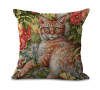 Fundas Cojines 50x50 Gato Retro Marrón Cojines Sofa Decoración Cojines Cama Lino Cojines para Sofa Hogar Dormitorio Jardín Oficina Coche Funda Cojin