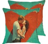 Fundas Cojines 50x50cm Besos De Pareja Juego de 2 Piezas Funda Cojin Exterior Impermeable Cojines Sofa Fundas, Almohadas Jardin Cama Cremallera Oculta de Decorativos Almohada Pillow Case X7JJ-708