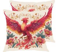 Fundas Cojines 50x50cm Flores De FéNix Juego de 2 Piezas Funda Cojin Exterior Impermeable Cojines Sofa Fundas, Almohadas Jardin Cama Cremallera Oculta de Decorativos Almohada Pillow Case X7JJ-175