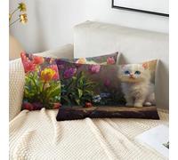 Fundas Cojines 50x80 cm Juego De 2 Cojines Exterior Jardín Funda Cojin Gato Impermeable Terciopelo Funda Almohada Doble Cara Impresión Cushion Covers para Jardín Camping Patio Terraza Coche 2s-696