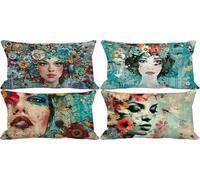 Fundas Cojines 50x80 Juego de 4 Color Cojines Exterior Impermeable Lino Cushion Covers Abstracto Diseño Estampado con Cremallera Invisible para Exterior Jardín Patio Coche Decorativos Regalo g21-9D