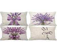 Fundas Cojines 50x80 Juego de 4 Púrpura Cojines Exterior Impermeable Lino Cushion Covers Lavanda Diseño Estampado con Cremallera Invisible para Exterior Jardín Patio Coche Decorativos Regalo g21-9T