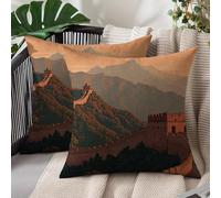 Fundas Cojines 60 x 60 cm Gran Muralla Funda Cojin Paisaje Lino 2 Piezas Impresión de Doble cara, Cremallera Oculta, Decor de Primavera Otoño Sofá al Aire Libre, Balcón, Dormitorio, Coche L#205