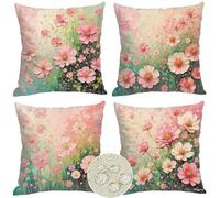 Fundas Cojines 60x60 4 Piezas rosa Cojines Exterior Impermeable Fundas Cojines con Cremallera Oculta Funda Cojin flor Fundas Cojin Sofa Decor Lino Cojines Exterior Jardin Decorativos del Hogar W9-226