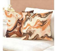 Fundas Cojines 60x60 Naranja Juego de 2, Impermeable Funda Cojin Lino, Cómodo Transpirables, Antimanchas y Durable Funda de Cojines Mármol, para Salón, Dormitorio, Decoración Hogar Regalo K6-340