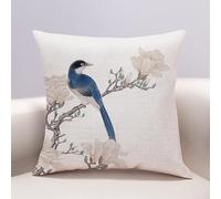 Fundas Cojines 60x60 Pájaro Azul Beige Fundas Cojines Sofa Cuadradas Lino Cojines para Dormitorio Coche Camping Cojines para Sofa Hogar Decoración Funda Cojines