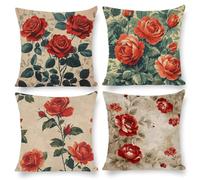 Fundas Cojines 65 x 65 cm Fundas de Cojines Rojo Rosa Juego de 4 Cotton Lino Cojines Decorativos Almohada Cuadrada para Patio al Aire Libre, jardín, sala de estar, sofá, Decoración, Regalos f-175