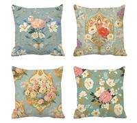 Fundas Cojines 65x65 Azul Juego de 4 Cojines Exterior, Terciopelo Funda Cojin Cuadradas Cojín Exterior Impermeable con Cremallera Funda de Almohada Decor Coche, Silla, Jardin Europa del Norte T-387