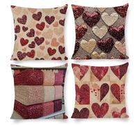 Fundas Cojines 70 x 70 cm Fundas de Cojines Rojo amor Juego de 4 Cotton Lino Cojines Decorativos Almohada Cuadrada para Patio al Aire Libre, jardín, sala de estar, sofá, Decoración, Regalos f-172