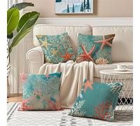 Fundas Cojines 70x70 Azul Juego de 4 Terciopelo Cojines Sofa Funda Cojin Estrella con Cremallera Invisible Cojín Exterior Impermeable, Suaves y Transpirables Decorativas para Sofás Balcón R-622