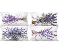 Fundas Cojines 70x90 Juego de 4 Púrpura Cojines Exterior Impermeable Lino Cushion Covers Flor Diseño Estampado con Cremallera Invisible para Verano Exterior Jardín Patio Decorativos Regalo j23-21