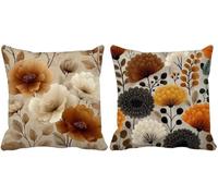 Fundas Cojines 75 x 75 Marrón Juego de 2 Funda Cojin Flor Cojines Exterior Lino Cushion Covers para Sala de Estar Dormitorio Sofá Primavera Verano Exterior Patio Jardín Banco Coche Decoración -f9325u