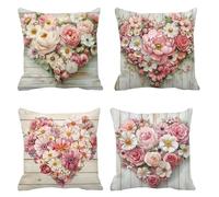 Fundas Cojines 75x75 Flores, Lino Funda Cojin 4 Piezas, Cuadrado Amor Funda Almohada, Cojines Sofa Tejidos Impermeables, Aplicable a para Dormitorio Salón Decorativas O Otoño Fiesta Regalos B-322