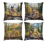 Fundas Cojines 80 x 80 Juego de 4 Terciopelo Funda Cojin Para Decoracion Hogar Sofa Exterior Jardin Cojin Para Dormitorio Salon de Estar Funda Cojines Decor de Primavera Verano (Lobos forestales) W525