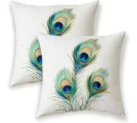 Fundas Cojines 80x80 cm Impermeable para Exteriores, Pavo real Fundas de Cojines con Cremallera Invisible, Azul Almohadas Decorativas Sala, Lino para Dormitorio Sofá Cama Jardín Regalo Mujer SJ-191