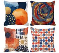 Fundas Cojines 80x80 Color Naranja Juego de 4 Funda Cojin Abstracto Cojines Exterior Suave Cushion Covers para Sala de Estar Dormitorio Sofá Primavera Verano Exterior Patio Jardín Decoración s3-4