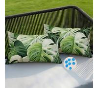 Fundas Cojines Exterior Impermeable Funda de Cojín 35x55 cm, 2 Piezas Fundas de Cojines Verano Decorativo Lino Hojas Tropicales Funda de Almohada con Cremallera Oculta para Sofá Jardín Patio -SC71