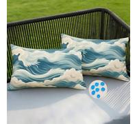 Fundas Cojines Exterior Impermeable Funda de Cojín 50x80 cm, 2 Piezas Fundas de Cojines Abstracto Decorativo Lino Ola Funda de Almohada con Cremallera Oculta para Sofá Sala de Estar Jardín -SC375