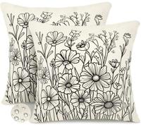 Fundas Cojines Exterior Impermeable Funda de Cojín Blanco y Negro 40x40 cm, Juego de 2 Funda de Almohada Flores Abstractas Fundas de Cojín Decorativas para Sala de Estar Jardín Patio Balcón -GY506