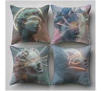 Fundas Cojines Exterior Jardin 80x80 4 Piezas, Escultura Fundas Cojines arte Patrón con Cremallera invisible Diseño, Impermeable Terciopelo Cojin Exterior Jardin Sofa Decoracion, Regalo Mujer,Model940