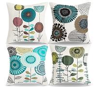 Fundas Cojines Girasol Funda Cojin 40x40 Azul Floral Decorativo Funda Cojines Juego de 4 Primavera Y Verano Fundas de Cojines Lino Fundas Cojin Para Sala de Estar Dormitorio Sofá Cojín Decoración