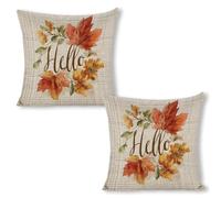 Fundas Cojines Hojas De Otoño En Acuarela Palabra Hola Funda Almohada 2 Cremallera Suave Funda Cojin para Sala De Estar Coche Porche 45X45Cm