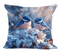 Fundas Cojines Juego de 2 Piezas, 35x35cm, Flores De PáJaros, Cojines Decorativas de Terciopelo, Fundas de Cojines Cuadradas de Lino, para Cuatro Estaciones Decoración Hogar Sofá Dormitorio ZY7X-800