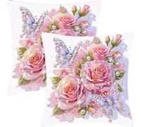 Fundas Cojines Juego de 2 Piezas, 35x35cm, Fundas de Cojines Jardín al Aire Iibre Decorativo, Sofa Funda de Cojín, Dormitorio de Pillow, Protector Cojín Asientos para, Rosas De Diamante, CZ7J-963