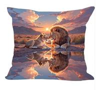 Fundas Cojines Juego de 2 Piezas, 35x35cm, LeóN del Desierto, Cojines Decorativas de Terciopelo, Fundas de Cojines Cuadradas de Lino, para Cuatro Estaciones Decoración Hogar Sofá Dormitorio ZY7X-642