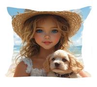 Fundas Cojines Juego de 2 Piezas, 35x35cm, NiñA Perro, Cojines Decorativas de Terciopelo, Fundas de Cojines Cuadradas de Lino, para Cuatro Estaciones Decoración Hogar Sofá Dormitorio ZY7X-574