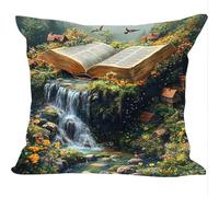 Fundas Cojines Juego de 2 Piezas, 40x40cm, Cascada De Libros, Cojines Decorativas de Terciopelo, Fundas de Cojines Cuadradas de Lino, para Cuatro Estaciones Decoración Hogar Sofá Dormitorio ZY7X-687