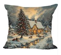 Fundas Cojines Juego de 2 Piezas, 40x40cm, Navidad En DíAs Nevados, Cojines Decorativas de Terciopelo, Fundas de Cojines Cuadradas de Lino, para Cuatro Estaciones Decoración Hogar Sofá ZY7X-866