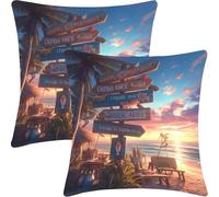 Fundas Cojines Juego de 2 Piezas, 45x45cm, Fundas de Cojines Jardín al Aire Iibre Decorativo, Dormitorio Sofa Funda de Cojín, Protector Cojín Asientos para, SeñAles De TráFico Retro, CZ7J-205