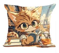 Fundas Cojines Juego de 2 Piezas, 45x45cm, Gato De Estudio, Cojines Decorativas de Terciopelo, Fundas de Cojines Cuadradas de Lino, para Cuatro Estaciones Decoración Hogar Sofá Dormitorio ZY7X-684