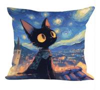 Fundas Cojines Juego de 2 Piezas, 45x45cm, Gato Estrellado, Cojines Decorativas de Terciopelo, Fundas de Cojines Cuadradas de Lino, para Cuatro Estaciones Decoración Hogar Sofá Dormitorio ZY7X-822