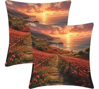 Fundas Cojines Juego de 2 Piezas, 50x50cm, Fundas de Cojines Jardín al Aire Iibre Decorativo, Dormitorio Sofa Funda de Cojín, Protector Cojín Asientos para, El Camino De La Puesta De Sol, CZ7J-751