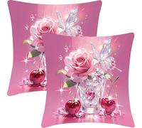 Fundas Cojines Juego de 2 Piezas, 50x50cm, Fundas de Cojines Jardín al Aire Iibre Decorativo, Sofa Funda de Cojín, Dormitorio de Pillow, Protector Cojín Asientos para, Rosa Cereza, CZ7J-893