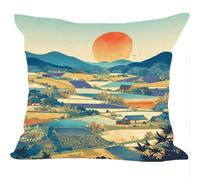 Fundas Cojines Juego de 2 Piezas, 55x55cm, La FantasíA De La Aldea De MontañA, Cojines de Terciopelo, Fundas de Cojines Cuadradas de Lino, para Cuatro Estaciones Decoración Hogar Sofá ZY7X-647