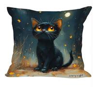Fundas Cojines Juego de 2 Piezas, 55x55cm, Star Black Cat, Cojines Decorativas de Terciopelo, Fundas de Cojines Cuadradas de Lino, para Cuatro Estaciones Decoración Hogar Sofá Dormitorio ZY7X-832