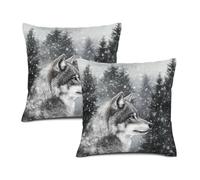 Fundas Cojines Navidad En El Campo Nevado del Lobo Decorativos Fundas para Cojin Duradera Cojín Cubierta para Picnic Coche Dormitorio Paquete De 2