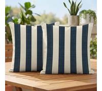 Fundas Cojines para Exterior, Impermeable Lino Funda Cojin 40x40 cm Set de 2 Cojines Decorativos Doble Cara Impresión Marina de guerra Pillow Case para Jardín Sofá Salón Dormitorio Balcón, Raya 2h-284