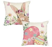 Fundas Cojines Pascuas Felices,2PCS Funda de Almohada Conejo Primavera,45x45cm Algodón Lino Throw Pillow Case,Funda de cojín de conejos de Pascua,Fundas de Cojín de Lino para Sofá Coche Decoración (A)