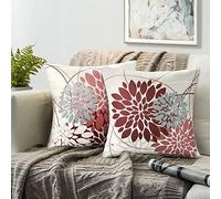 Fundas Cojines Rojo 40 X 40 Funda Cojin Hogar Decor Funda Cojines Lino Impresión A Doble Cara Florales Fundas De Cojines Verano Otoño Funda De Cojines Para Sala De Estar Dormitorio Sofá, 2 Piezas