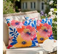 Fundas Cojines Sofa 45x45 cm Funda Cojin Elegantes de Azul Cojines Exterior Jardin Impermeable Flores de Colores Fundas de Cojines para Decorativas Sofá Dormitorio Cama Oficina Patio Balcón Silla